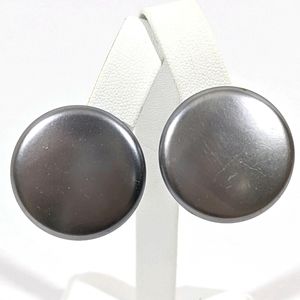 Marked Vintage Dark Silver Grey Disc Clip Earrings